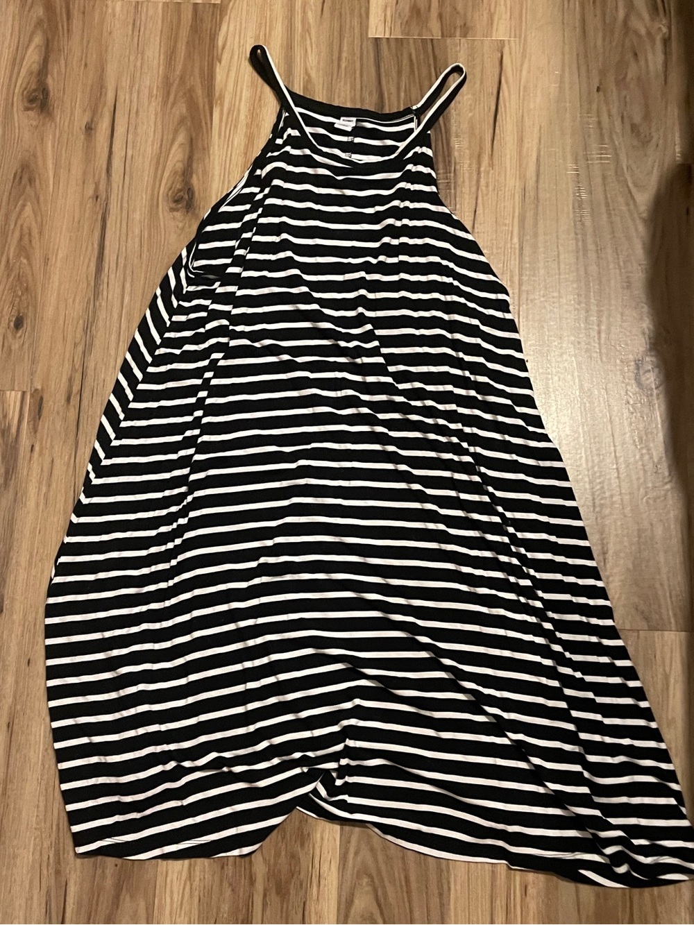 Old Navy Black and White Striped Halter Midi Dress